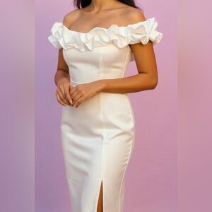 Symphony White Ruffle Evening Dress NWT Size 1XL